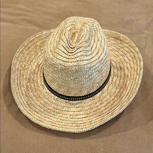 Free People Natural Straw Hat with Black Trim